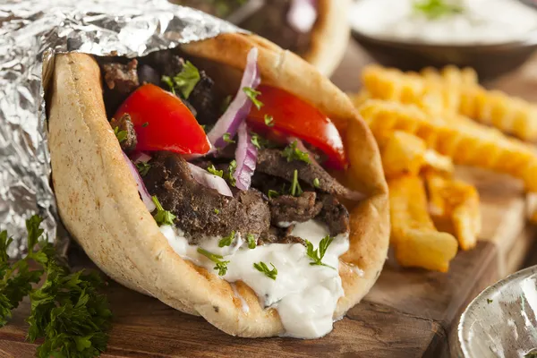 Homemade Meat Gyro with French Fries — Stock Photo, Image