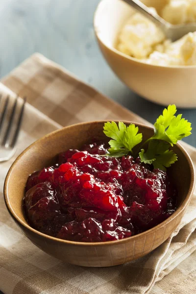 Salsa de conservas de Lingonberry ecológica — Foto de Stock