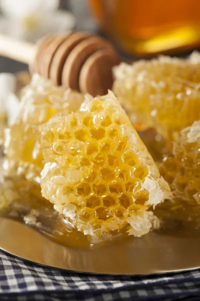 Organische ruwe gouden honing kam — Stockfoto