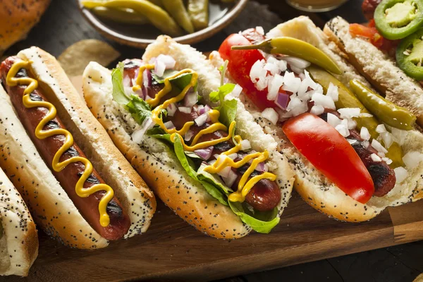 Gourmet Grilled All Beef Hots Dogs — Stock Photo, Image