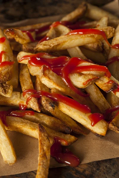 Homemade French Fries Covered in Ketchup — Stock Photo, Image