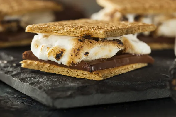 S 'mores com Marshmallows Chocolate e Graham Crackers — Fotografia de Stock