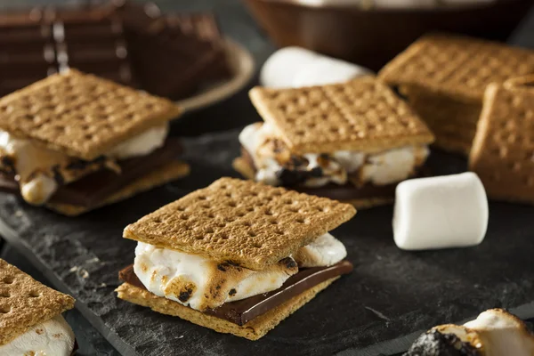 S 'mores com Marshmallows Chocolate e Graham Crackers — Fotografia de Stock