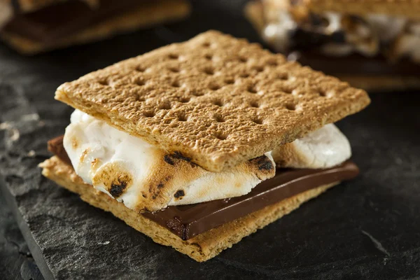 S 'mores com Marshmallows Chocolate e Graham Crackers — Fotografia de Stock