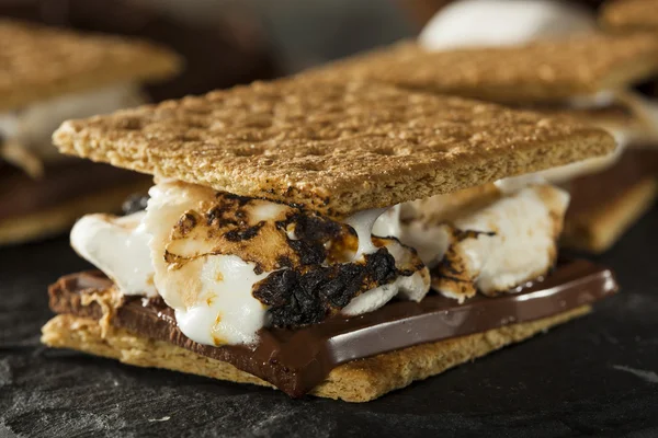 S 'mores com Marshmallows Chocolate e Graham Crackers — Fotografia de Stock