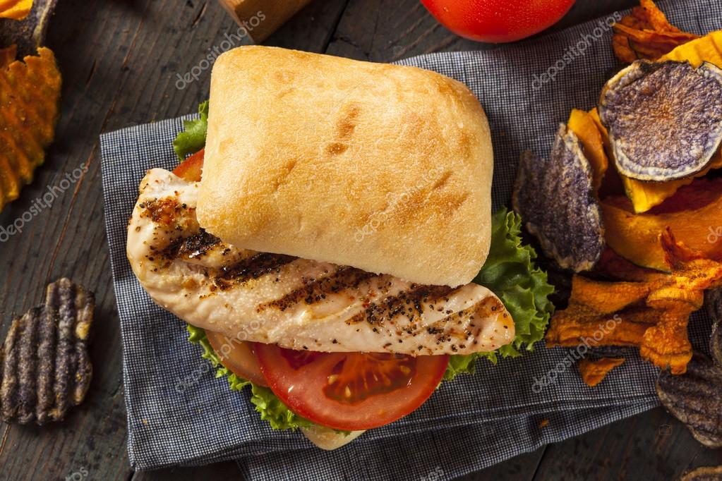 Healthy Grilled Chicken Sandwich — Stock Photo © bhofack2 48549493