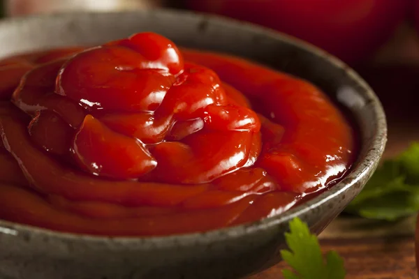 Szerves piros paradicsom ketchup — Stock Fotó