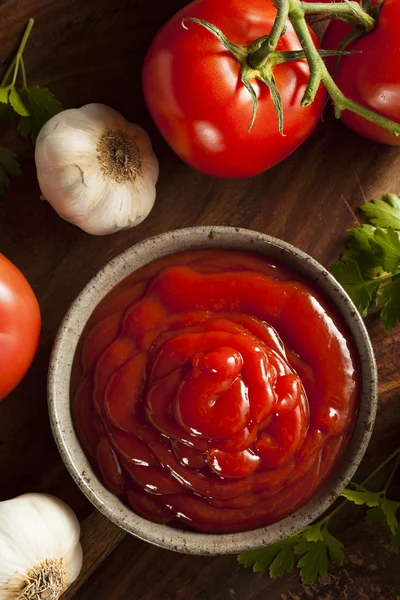 Bio-roter Tomatenketchup — Stockfoto