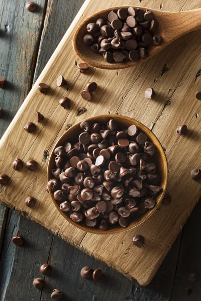 Organické tmavě čokoládové lupínky — Stock fotografie