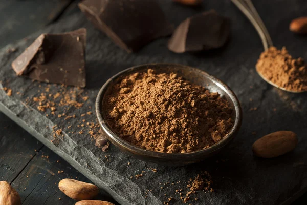 Rått ekologiskt kakao pulver — Stockfoto