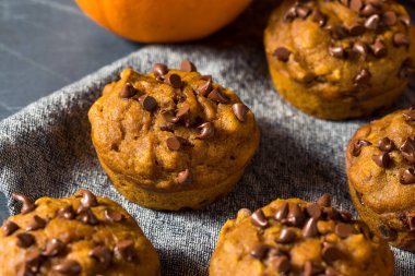 Sağlıklı ev yapımı çikolatalı balkabaklı kekler yemeye hazır.