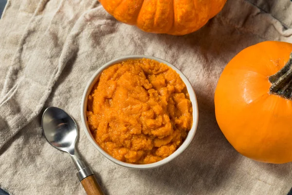 Raw Orange Organic Pumpkin Puree Bowl — Stock Photo, Image