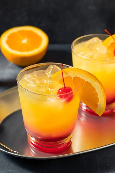 Bebida Fria Tequila Sunrise Cocktail Com Granadina — Fotografia de Stock