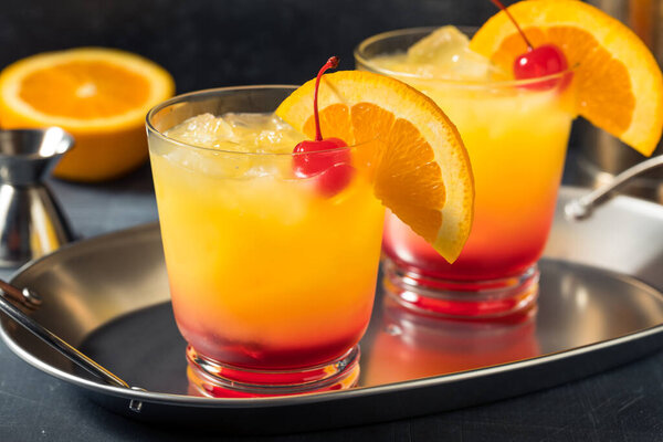 Boozy Cold Tequila Sunrise Cocktail with Grenadine