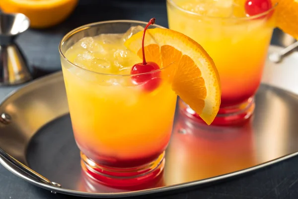 Boozy Cold Tequila Sunrise Cocktail Grenadine — стокове фото