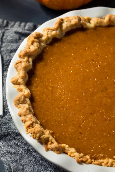 Pastel Casero Sano Calabaza Del Día Acción Gracias Con Crema — Foto de Stock