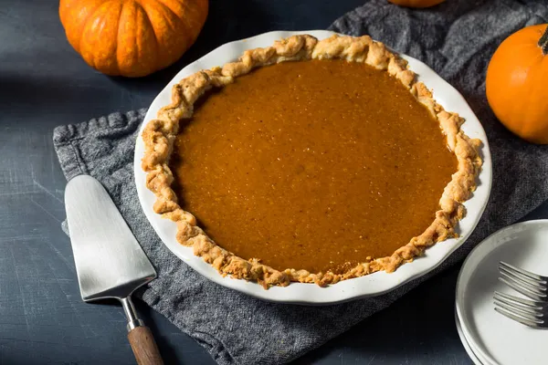 Pastel Casero Sano Calabaza Del Día Acción Gracias Con Crema —  Fotos de Stock