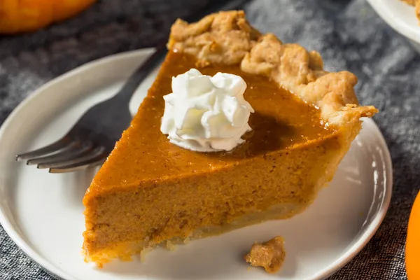 Pastel Casero Sano Calabaza Del Día Acción Gracias Con Crema — Foto de Stock