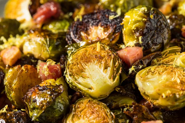 Brotes Bruselas Orgánicos Saludables Horno Con Pancetta —  Fotos de Stock