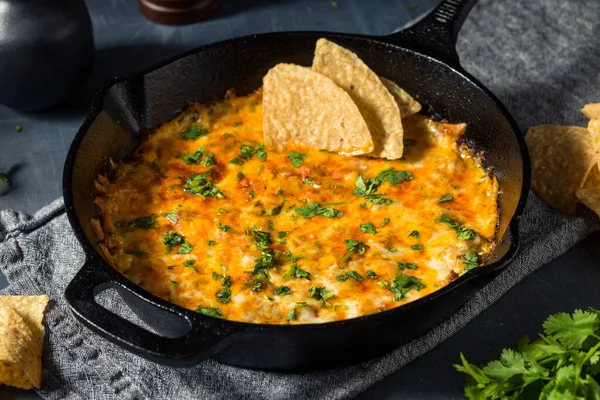 Homemade Mexican Chorizo Queso Oaxaca Dip Tortilla Chips — стокове фото