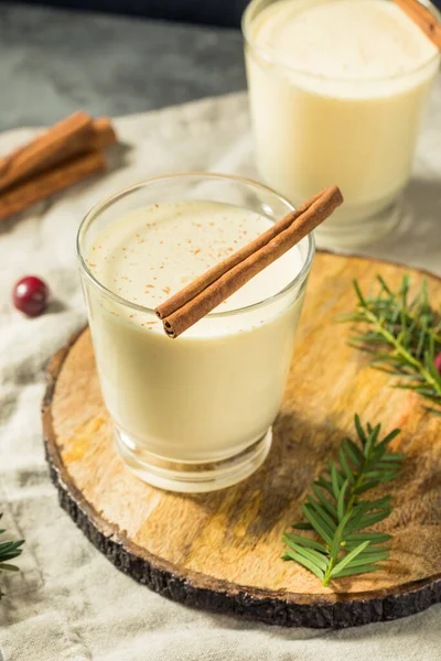 Homemade Boozy Holiday Rum Eggnog Cinnamon Nutmeg — Stock Photo, Image
