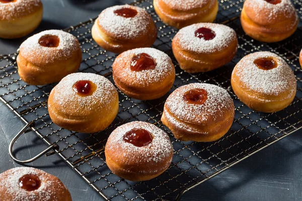 Homemade Jewish Sufganiyot Jelly Donuts Powdered Sugar — стокове фото