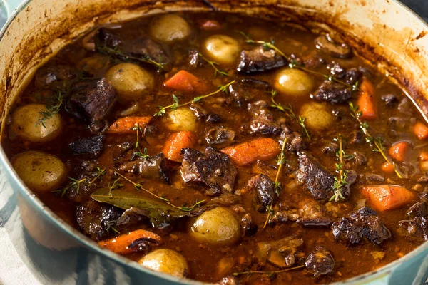 Caldo Res Gourmet Casero Abundante Con Zanahorias Papas — Foto de Stock