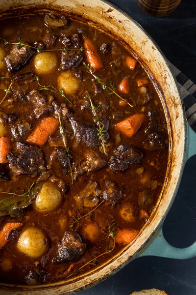 Caldo Res Gourmet Casero Abundante Con Zanahorias Papas — Foto de Stock