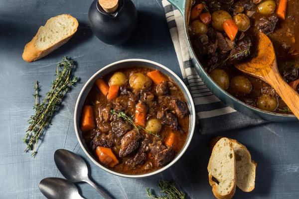 Caldo Res Gourmet Casero Abundante Con Zanahorias Papas — Foto de Stock