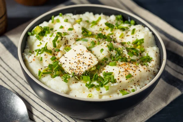 Homemade Organic Mashed Cauliflower Chives Butter — Stock Photo, Image