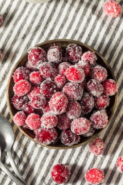 Tatlı Kırmızı Şekerli Kızılcıklar Noel için bir kasede