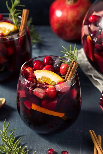 Boozy Cranberry Winter Christmas Sangria Wine Rosemary — Stock Fotó