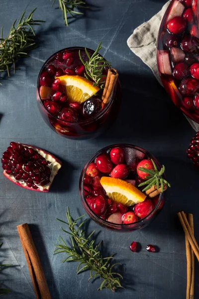 Boozy Cranberry Winter Christmas Sangria Wine Rosemary — Stock Fotó