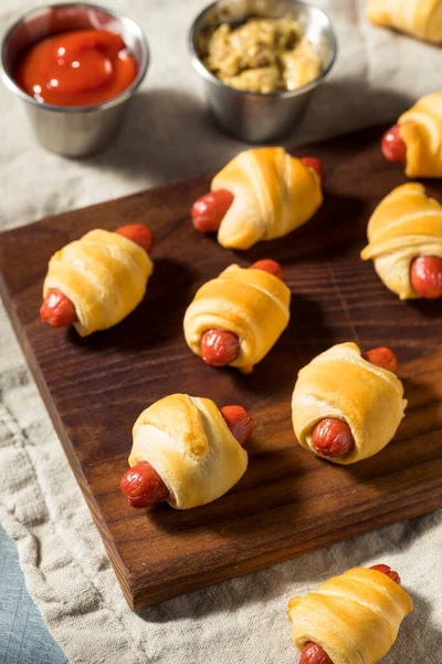 Homemade Pigs Blanket Mustard Ketchup — Stock Photo, Image