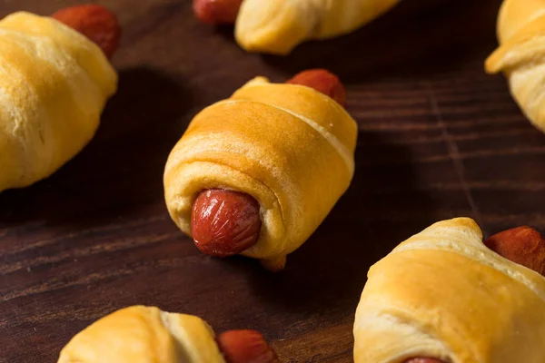 Homemade Pigs Blanket Mustard Ketchup — Zdjęcie stockowe