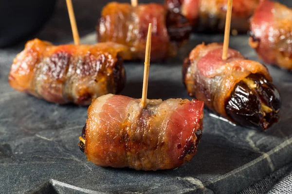 Homemade Bacon Wrapped Dates Ready Eat — 스톡 사진