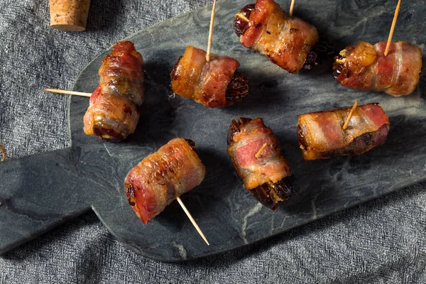 Homemade Bacon Wrapped Dates Ready Eat — 스톡 사진