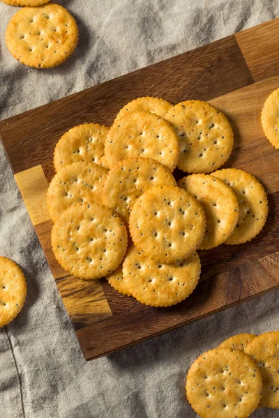 Biscoitos Trigo Inteiro Redondos Castanhos Saudáveis Uma Travessa — Fotografia de Stock