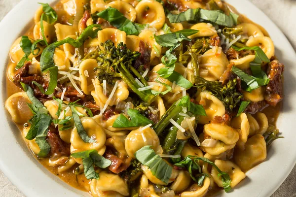 Massa Caseira Italiana Orecchiette Com Manjericão Tomate — Fotografia de Stock