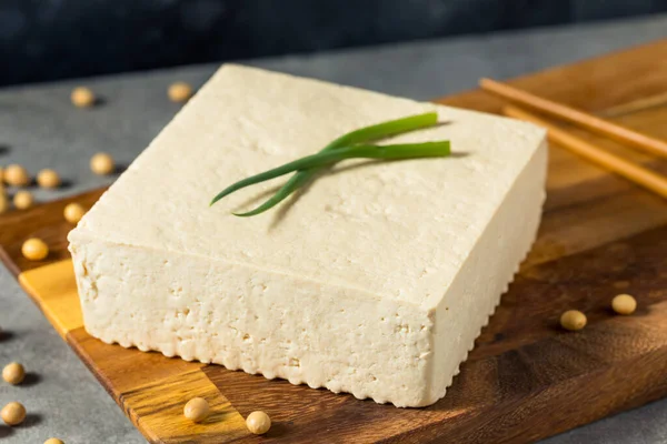 Tofu Extra Firme Orgânico Branco Cru Feito Com Grãos Soja — Fotografia de Stock
