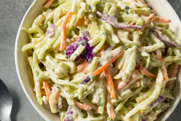 Hemlagad Ekologisk Coleslaw Med Strimlad Kål Och Morötter — Stockfoto