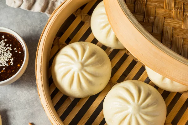 Caseiro Chinês Cozido Vapor Porco Buns Vapor Bambu — Fotografia de Stock