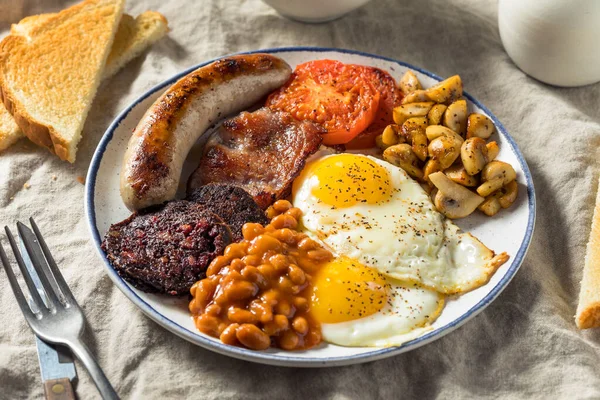 Домашний Полный Английский Завтрак Яичной Колбасой Фасолью — стоковое фото