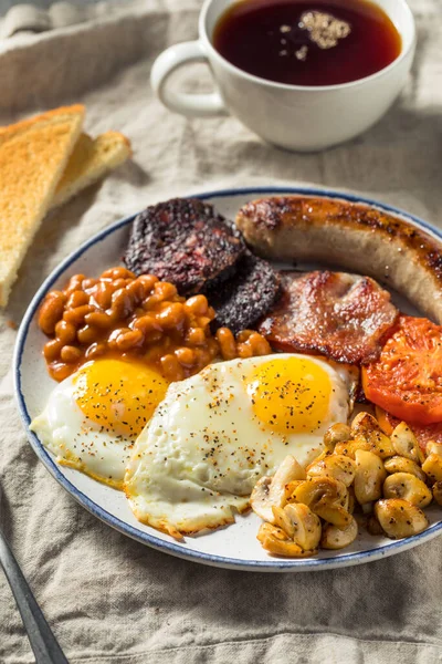 Casero Desayuno Inglés Completo Con Huevos Jamón Salchicha Frijoles — Foto de Stock