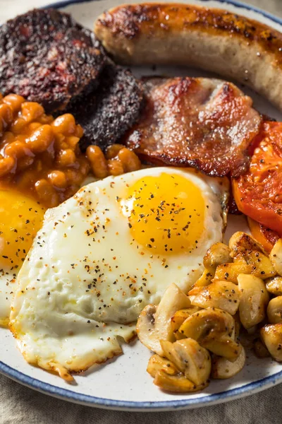 Homemade Full English Breakast Eggs Sausage Ham Beans — Stock Photo, Image