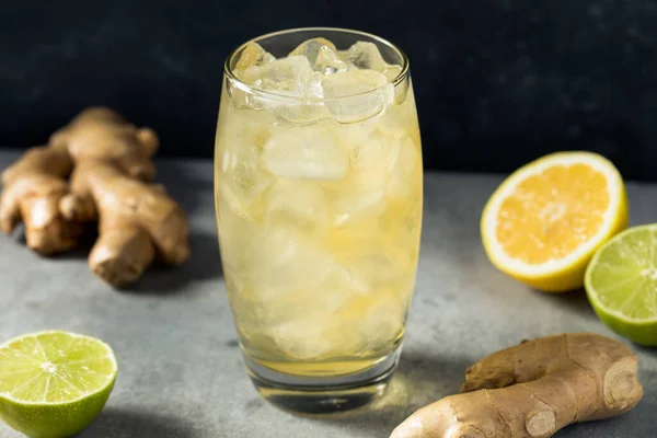 Cold Refreshing Ginger Beer Glass Lime Lemon — Stock Photo, Image