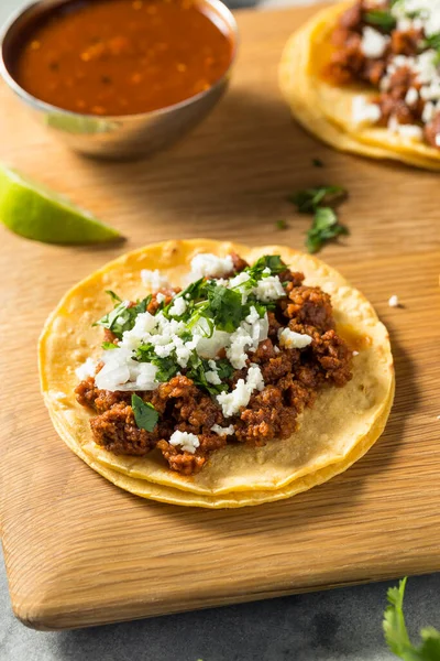 Tacos Chorizo Mexicain Fait Maison Avec Oignon Coriandre — Photo
