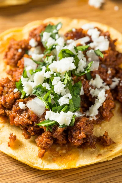 Tacos Chorizo Mexicain Fait Maison Avec Oignon Coriandre — Photo