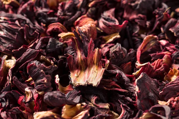 Chá Flor Hibisco Seco Orgânico Vermelho Cru Uma Tigela — Fotografia de Stock