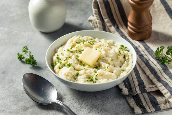 Puré Papas Cremosas Caseras Con Mantequilla Perejil — Foto de Stock